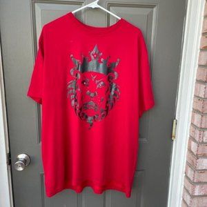 Red Men's Graphic Tee with Lion Crest